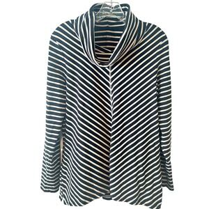 E.L.I. Women's Black and Tan Funnel‎ Neck Striped Pima Cotton Top in Size L